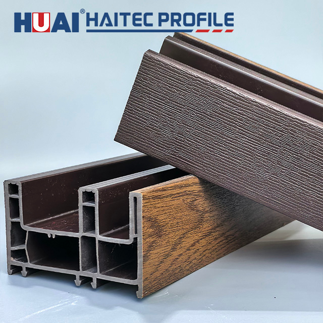 Premium Asymmetric UPVC Profiles for Windows & Doors | Exterior ASA Co-extruded Embossed & Interior Laminated Foil Vinyl Extrusions | Haitec Hybrid Series
